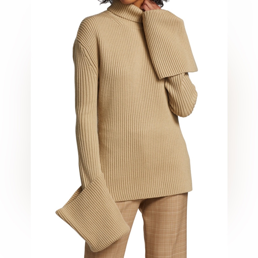 NWT St. John Bell-Cuff Ribbed Wool Turtleneck